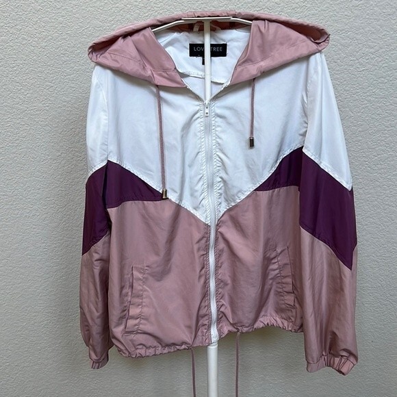 Love Tree Size small Color Block Pink Burgundy Hoodie Lightweight Windbreaker - Picture 1 of 7